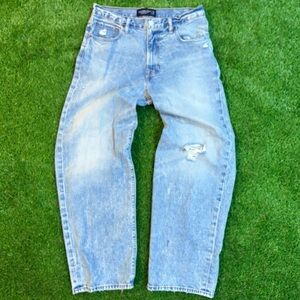 Abercrombie & Fitch Rigid Denim Ultra Baggy Distressed Men's Blue Jeans 31 32